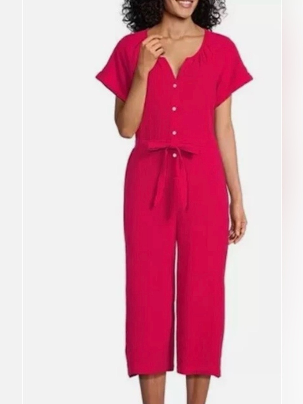 Tommy Bahama Coral Isle Belted Cotton Gauze Jumpsuit Pink.  Women’s Medium